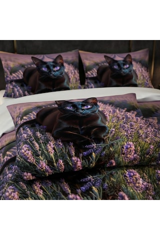 Özel Tasarım Marka Çift Kişilik Nevresim Takımı Organik Saten & Pamuk Luxury Premium Kumaş 240 260 Cm Ranforce Kedi Tekir Siyam İran Siyah Beyaz Van Ab Siyah Kedi