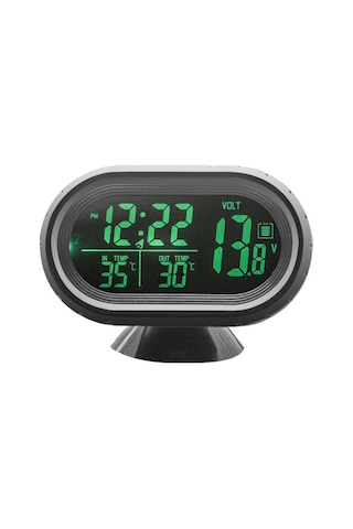 Fosenze Araç Voltmetre, İç/dış Sıcaklık Ve Saat, 12/24 Saat Formatı, C/ F Dönüşümü, Yeşil/turuncu Işık, Dahili Pil