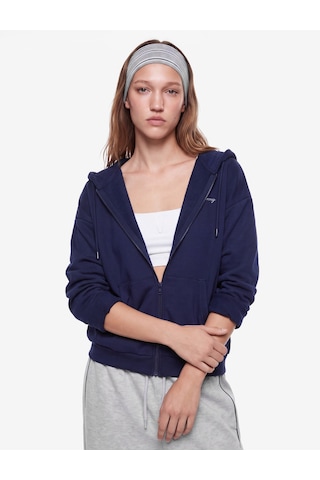 Koton Pullu Payetli Dansçı Sweatshirt Melek Kanat Detaylı Kapüşonlu Rahat Kalıp Fermuarlı Lacivert 7wal10495ık