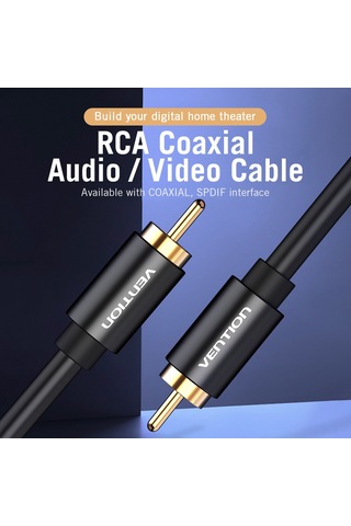 Teltree Vention Vab-r09 Rca Erkek-erkek Eşleşmeli Kablosu, Saf Bakır İletken Ve Altın Kaplı Uçlar İle Dijital Ses Ve Video Aktarımı, 2 Metre, Siyah