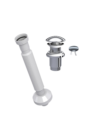 Suera Magic Pipe Körüklü Gider Borusu + Elixir Pop-up Set Krom - Taşma Delikli