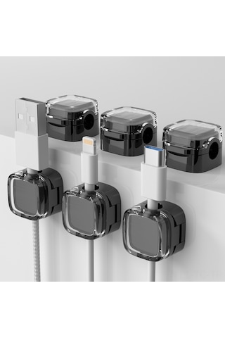 Skycity Siyah 6'lı Transparan Manyetik Kabloluk Tutucu - Masaüstü Veri Şarj Kablosu Düzenleyici, Kolay Kurulum, Dayanıklı Malzeme