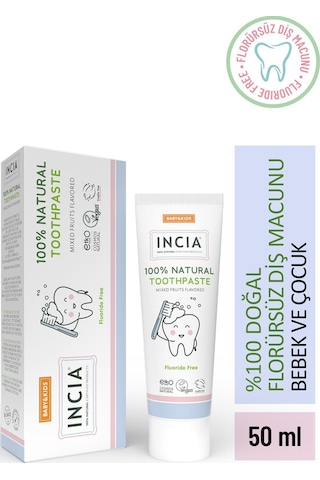 INCIA %100 Doğal Diş Macunu Bebek ve Çocuk Karışık Meyve Aromalı Florürsüz 50 Ml