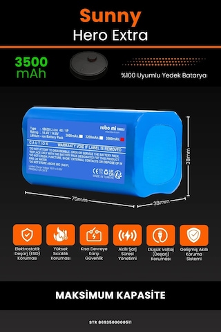 Sunny Hero Extra Uyumlu 3500mah Robot Süpürge Bataryası - Maksimum Kapasite