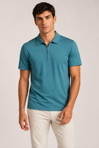 Alexander Gardi Ultra Yumuşak Dokulu Kısa Kollu Fermuarlı Polo Yaka T-shirt Mint