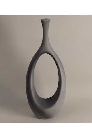 Koza Home Gracil Özel Taş Doku Gri İskandinav Seramik Vazo 20x5x55cm 6267 Standart