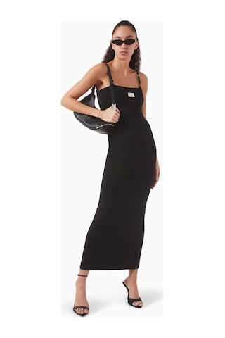 Acne Studios Logo Plaque Kısa Askılı Triko Maxi Elbise - %87 Viskoz, %12 Naylon, %1 Elastan Siyah