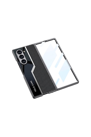 Galaxy Uyumlu Z Fold 6 Kılıf Ultra İnce Kamera Korumalı Pc + Karbon Fiber Tasarımlı Arka Yüzey Redclick Kıpta Poligan Kapak