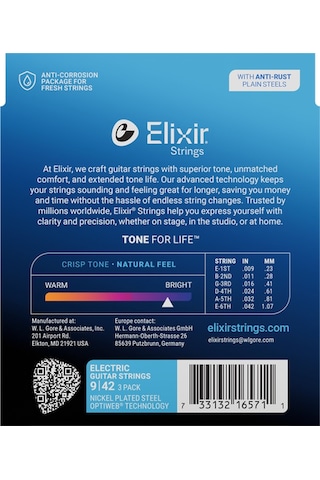 Elixir 009-042 Optiweb Elektro Gitar Teli Ekonomik 3'lü Set 16571