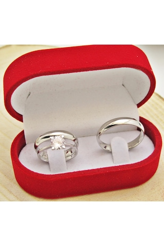 4 Mm Bombeli Gümüş Alyans Çifti Söz Yüzüğü Tektaş Hediyeli Wr22