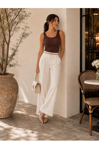 Unika Boutique Kadın Fittili Kalın Askılı Crop Atlet Kahverengi