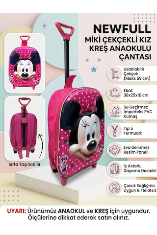 Çekçekli Miki Kız Anaokul Kreş Sırt Çantası Pembe-siyah