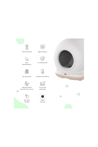 Haustier Cb002 Bej Kameralı Akıllı Otomatik Kedi Tuvaleti, App İle Uzaktan Kontrol, 72lt Hazne, 7lt Çöp Haznesi