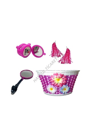 Hsgl Bisiklet Zil Ayna Püskül Hasır Örgülü Plastik Sepet Seti