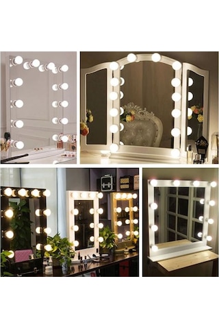 Hollywood Tarzı 10'lu Makyaj Masası Aynası İçin Beyaz Led Işıklı Top Lamba 2742 Beyaz