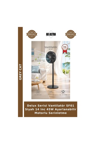 Delux Serisi Vantilatör Sf01 Siyah 14 Inc 45w Ayarlanabilir Motorlu Serinletme