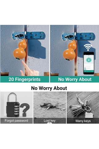 Geeroyoo Akıllı Parmak İzi Kilit: 20 Parmak İzi Kaydı, Tuya Uygulaması, Ip65 Su Geçirmez, Sarı T08d Modeli