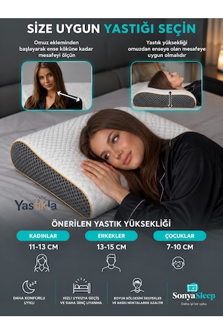 Büyük Boy Ortopedik Visco Yastık Boyun Ve Omurga Destekli Çift Taraflı 60x40x12-14 Cm Beyaz - Antrasit