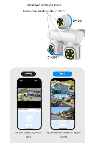 Yeni 9mp Uhd 3 Ekran Kablosuz Wifi Ağ Video Gözetim 4k 360 Derece