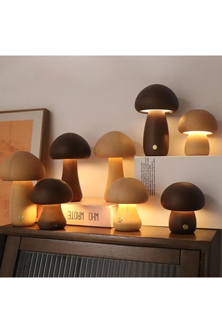 Ahşap Mantar Lambası Dimmabable Mustar Gece Işığı Led Kreş Nightlamp Şarj Edilebilir Başucu Yatak Odası Doğum Günü Hediyesi Kayın