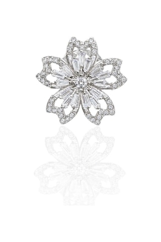 Oya Silver Beyaz Zirkon Taşlı Gümüş Çiçek Rozet Broş 1.8x1.8cm Tlckckyl09