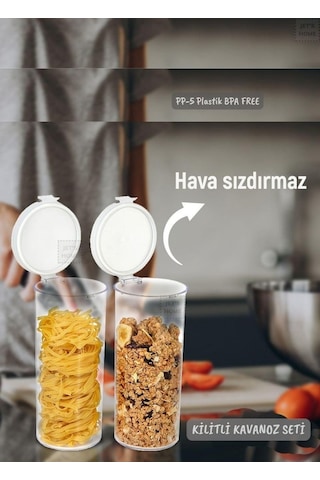2 Li Kilitli Silindir Kavanoz Seti Erzak Kabı Hava Sızdırmaz 1,3 Litre X 2 Bpa Free Şeffaf
