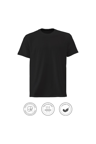 Elemge Pamuk Likra Magic Fit Siyah Erkek T-shirt Compact Penye Kısa Kol Esnek Tişört Elastan