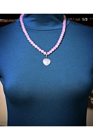 Fy Doğaltaş Pembe Kuvars Kolye Bileklik Set Ve Kalp Sallantı Pembe
