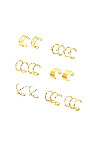 Ehediye Chavin Gold Ip Çelik 6 Takım Kıstırma Bayan Küpe Eb66Sr