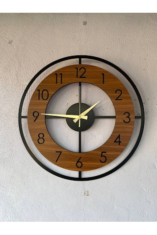 Aa Shop Desenli Sessiz Duvar Saati 50 CM Ahşap - Ceviz - Siyah Siyah Ceviz