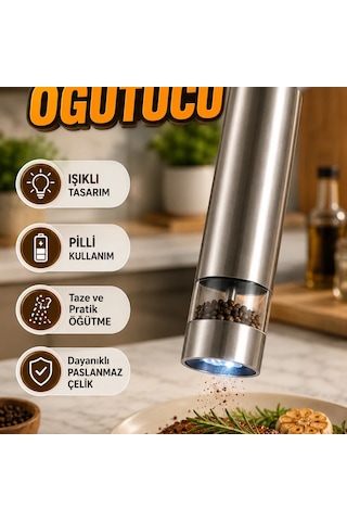 Işıklı Otomatik Pilli Baharat Değirmeni Pratik Taze Öğütme Mutfak Kullanımı Çok Renkli