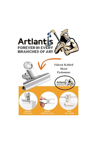 Artlantis Yaylı Askılı Maşa Klips 38 MM 12 Adet Metal Beyaz Kıskaç