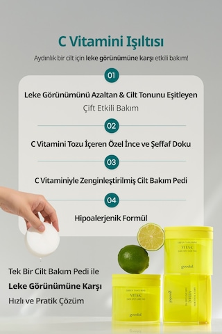 Goodal Yeşil Mandalina Özlü Leke Karşıtı Tonik Ped Green Tangerine Vita C Dark Spot Care Pad 23 Adet
