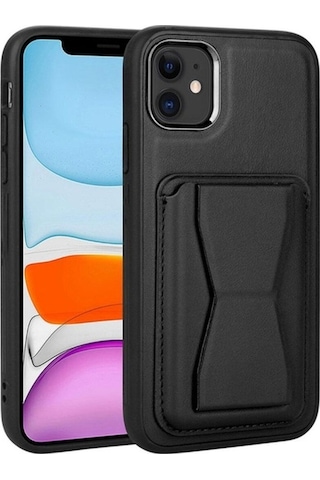 Apple Uyumlu iPhone 11 Kılıf Kartlıklı Standlı Pu Deri Zore Memo Kapak Siyah