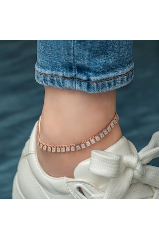 925 Ayar Gümüş Zirkon Taşlı Rose Halhal Çok Renkli