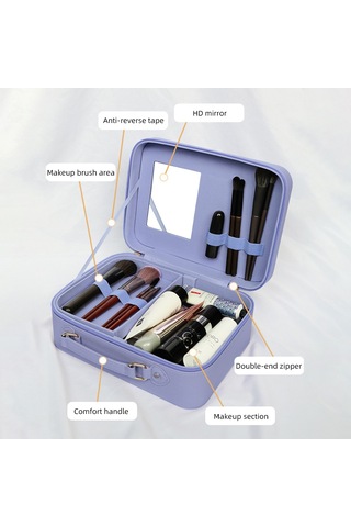 Aynalı Seyahat Makyaj Çantası - Bölünebilir Kozmetik H47780pu Mor