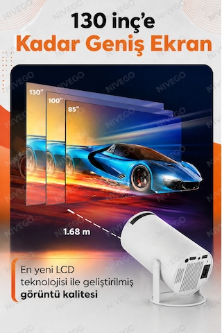 Nivego Kablosuz Projeksiyon Cihazı 130 İnç Destekli Android Uyumlu Mini Projektör Wifi Ekran Yansıtma Ev Sinema Cihazı