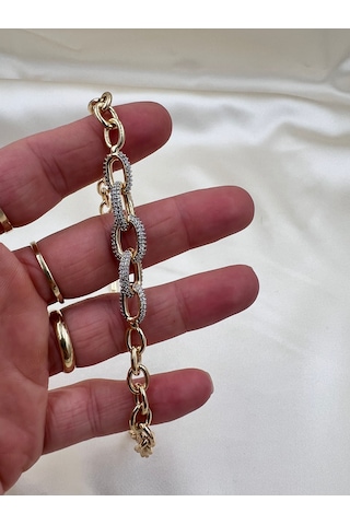 İthal Vip Üç Boyutlu Taşlı Halka Bileklik Altın - Gümüş