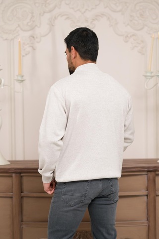 Woolen World Balıkçı Yaka Desenli Yünlü Erkek Triko Kazak Krem