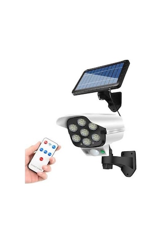 Moly 77led Güneş Enerjili Hareket Algılayıcı Kamera Lambası, Ip65 Su Geçirmez, 3 Çalışma Modu, 2400mah Pil, Kumanda, Beyaz, Dış Mekan İçin Beyaz