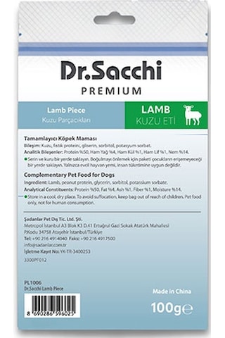 Dr.sacchi Premium Kuzu Parçacıklı Tahılsız Köpek Ödülü 100 Gr 109-30002.01