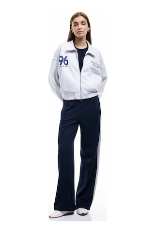Koton Şardonlu Uzun Kollu Cepli Arkası Baskılı Fermuarlı Sweatshirt Kar Melanj 6wal10203ık Gri Melanj