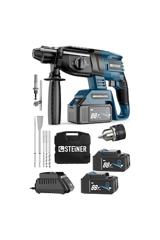Steiner 88V 5Ah Çift Akülü Darbeli Kırıcı Delici Matkap Yeşil + Mandren + 5 Parça Uç