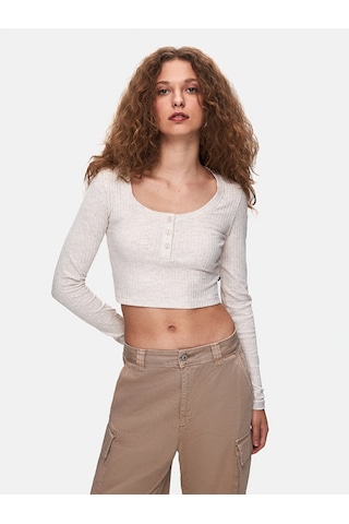 Ltb Geniş Yaka Uzun Kollu Basıc Bej Sweatshırt 011258107360980 11718 Bej