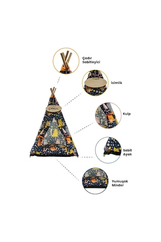 Pikas İsme Özel Yıkanabilir Peti Desenli Kedi Köpek Çadırı 40 x 60 CM