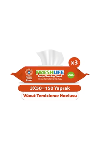 Vücut Temizleme Mendili 50 3 Paket Tekli
