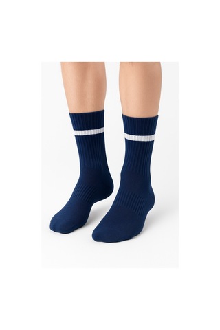 Erkek Lacivert Soket Çorap 2 Li Set Çizgili Pamuklu Spor Ve Günlük Kullanım Plus Scorpion Lacivert