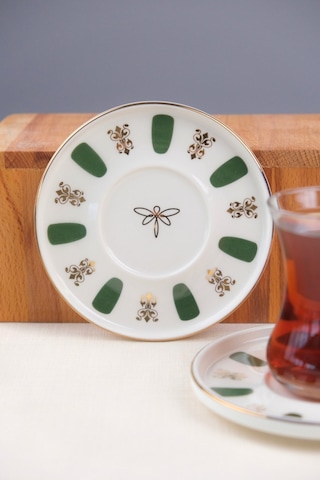 Tabak Evi Porselen Acem Zade Yeşil Çay Tabağı 12,5cm 2 Li Çok Renkli