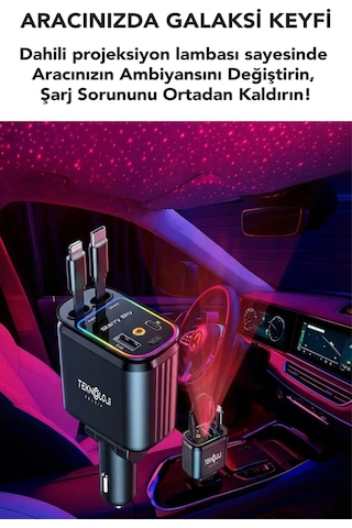60 Watt Araç İçi Çakmaklık Süper Fast 4 Cihazı Aynı Anda Hızlı Şarj Led Tavan Aydınlatma 3.4a