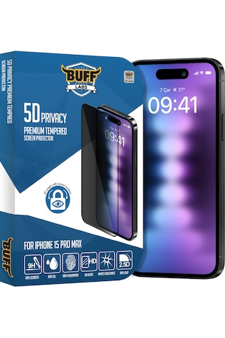 Buff Apple iPhone 15 Pro Max Uyumlu 5d Privacy Ekran Koruyucu